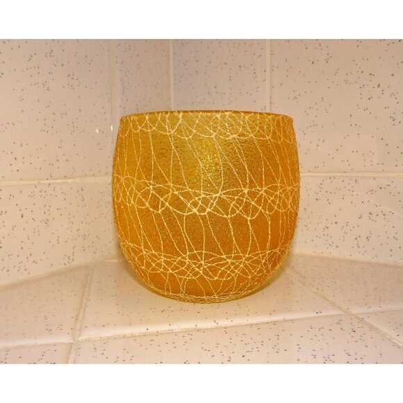 Vintage Yellow Spaghetti String Drink Glass 1970s mcm rocks glass - Picture 1 of 10